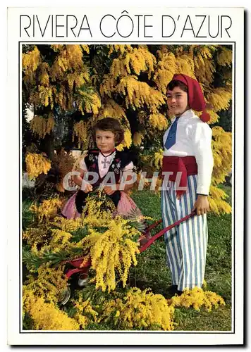 Cartes postales moderne Cote d'Azur French Riviera Costumes nicois et mimosa