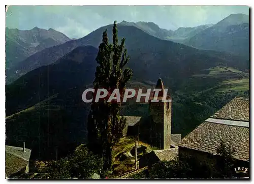 Moderne Karte La Cerdagne Francaise Le Clocher de Sauto au fond la Chaine des Pyrenees