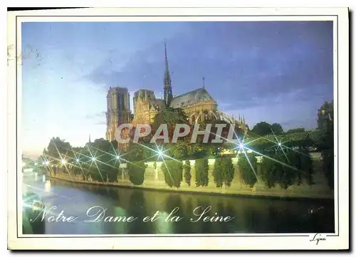 Moderne Karte Paris au crepuscule Notre Dame et la Seine