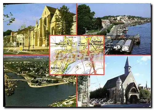 Moderne Karte Andresy L'Eglise Conflans Vue generale et Fin d'Oise Maurecourt L'Eglise Notre Dame
