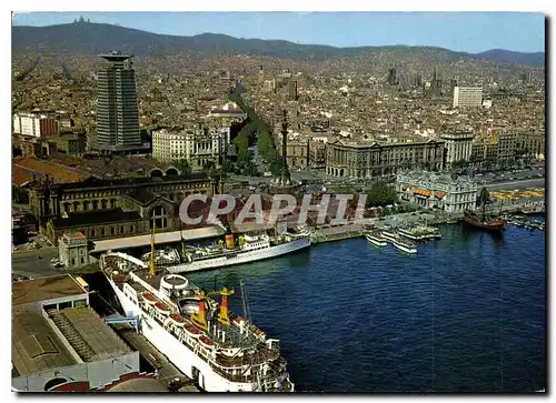 Cartes postales moderne Barcelona Detaile del puerto y vista parcial de la Ciudad Bateau