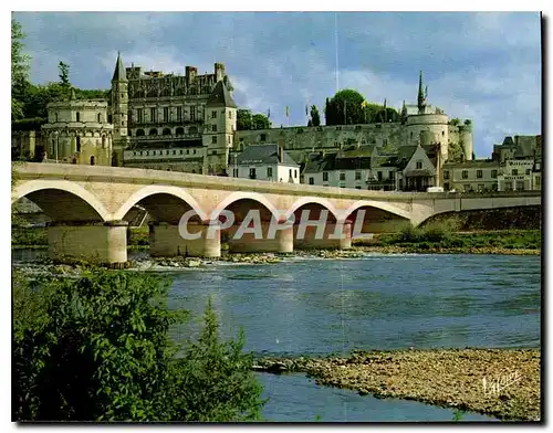 Moderne Karte Amboise Indre et Loire Le pont sur la Loire et le Chateau