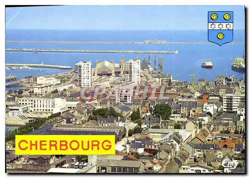 Cartes postales moderne Cherbourg Manche Vue generale sur la ville la gare maritime et la rade
