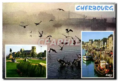 Cartes postales moderne Cherbourg Manche Matin sur le port