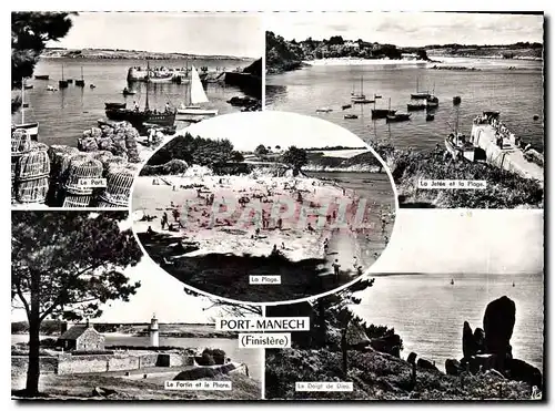 Cartes postales moderne Port Manech Finistere Le Port La jetee et la plage Le Fortin et le phare Le doigt de Dieu