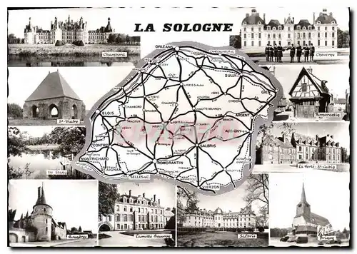 Cartes postales moderne La Sologne Delimitee d'apres documents officials Chambord St Viatre Etang Fougeres Cheverny Chas