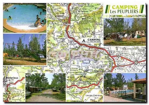 Moderne Karte Camping les Peupliers Cartels du Bosc Volley Tennis Velo piscine