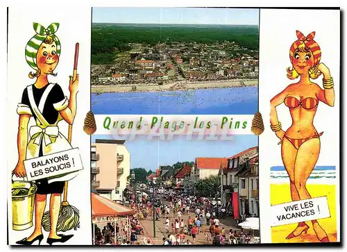 Moderne Karte La Cote d'Opale Quend Plage les Pins Somme vue generale et la plage la place des fetes et le bou