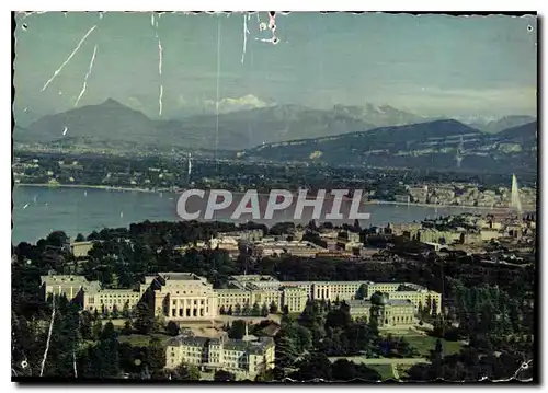 Moderne Karte Vue aerienne du Palais des Nations Unies et la Chaine du Mont Blanc