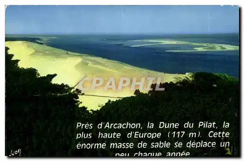 Moderne Karte Baie d'Arcachon Gironde la dune du Pilat la plus haute d'Europe au fond a droite le Banc d'Argui