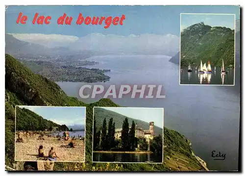 Moderne Karte Le Lac du Bourget Savoie vue generale depuis la Chambotte le dent du Chat les Plages l'Abbaye d'