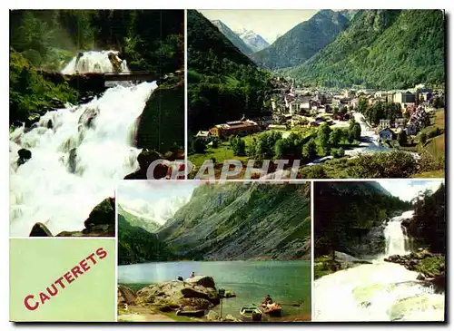 Cartes postales moderne Les Pyrenees Cauterets Hautes Pyrenees Cascade de Lutour vue generale le Lac de Gaube la cascade