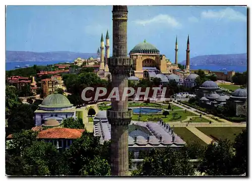 Moderne Karte Le minaret de la Mosquee Bleu et St Sophie Istanbul Turkey