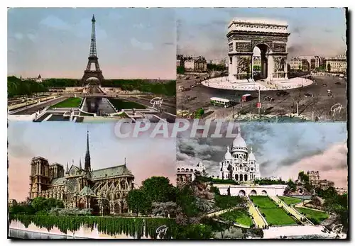 Cartes postales moderne Paris en ses Merveilles la tour Eiffel l'arc de thiomphe de l'Etoile la cathedrale Notre Dame et