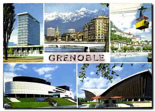 Cartes postales moderne Grenoble Mairie Chaine de Belledonne Telepherique de la Bastille Maison de la culture et le stad