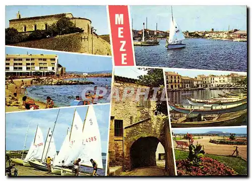 Moderne Karte Meze sur le bassin de Thau Herault Regards sur la station balneaire Bateaux