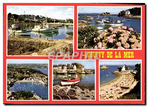 Moderne Karte Couleurs de Bretagne Loguivy de la Mer le port et la plage