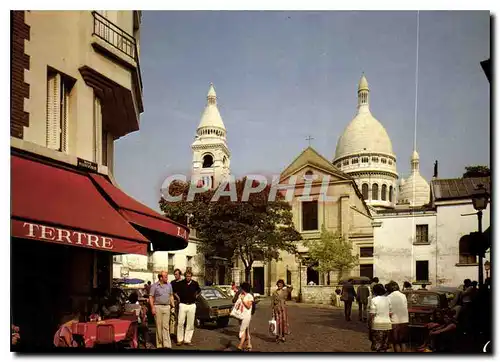 Moderne Karte Paris et ses Merveilles Montmertre la place du Tertre l'Eglise Saint Pierre et la basilique du S