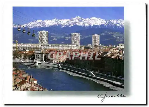 Cartes postales moderne Grenoble Isere la chaine de Beledonne les quais de l'isere le telepherique de la Bastille