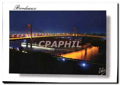 Moderne Karte Bordeaux Gironde le Pont d'Aquitaine la nuit Grand Pont de Bordeaux