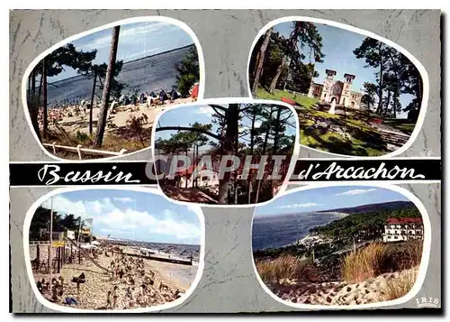 Moderne Karte Bassin d'Arcachon Plage du Parc Pereire Notre Dame des Passes Chalet dans les Pins Plage du Moul