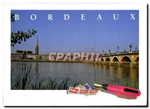 Moderne Karte Bordeaux Gironde Vue generale Le Pont de Peirre au fond l'Eglise Saint Michel