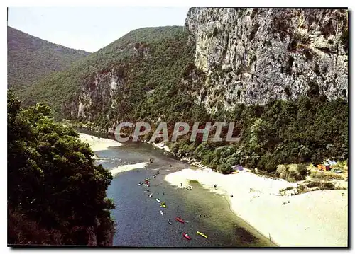 Moderne Karte Les Gorges de l'Ardeche Flotile de canoes descendant l'Ardeche