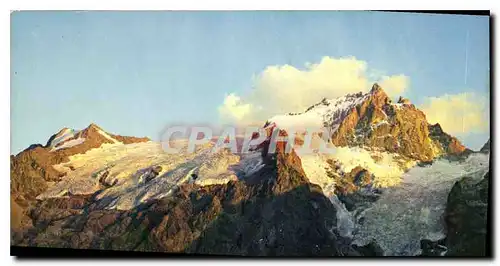 Moderne Karte En Oisans Coucher de soleil sur la Meije et le glacier du Tabuchet