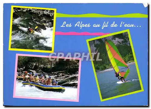 Moderne Karte Les Alpes au fil de l'eau Rafting planche a voile Canoe Kayak