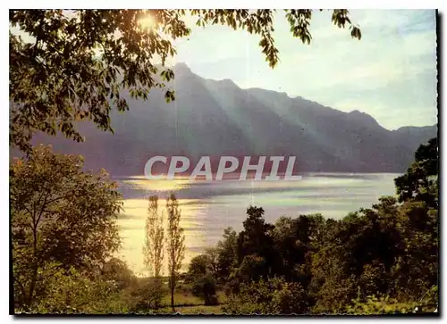 Moderne Karte Lac du Bourget l'Houre crepusculaire et Dent du Chat