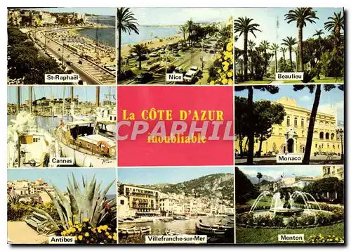 Cartes postales moderne La Cote d'Azur inoubliable St Raphael Nice Beaulieu Cannes Monaco Antibes Villefranche sur Mer M