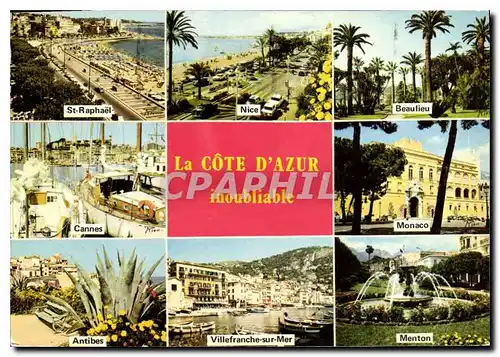 Moderne Karte La Cote d'Azur inoubliable St Raphael Nice Beaulieu Cannes Monaco Antibes Villefranche sur Mer M