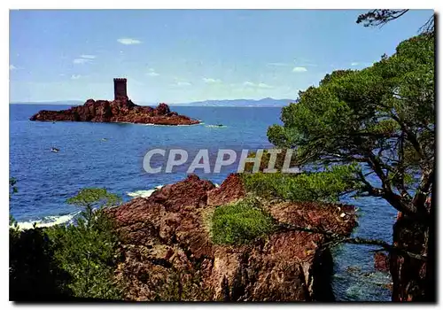 Cartes postales moderne La Corniche d'Or Roches rouges du Dramont Au fond l'Ile d'Or