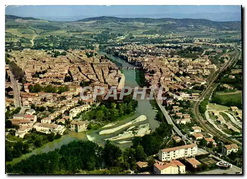 Moderne Karte Limoux Aude vue generale aerienne les trois Ponts