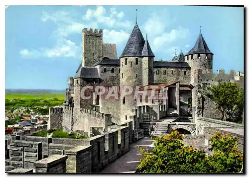 Moderne Karte Cite de Carcassonne Aude vue generale sur le Chateau Comtal la Porte d'Aude les Remparts prise d