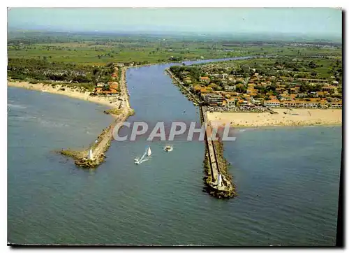 Moderne Karte Agde et ses Plages Herault vue aerienne sur l'embouchure de l'Herault a droite le Grau a gauche