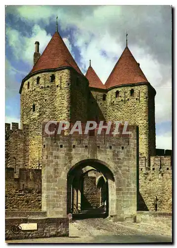 Moderne Karte Cite de Carcassonne Aude Les Tours et la Porte Narbonnaise avec le Pont Levis Entree de la Cite