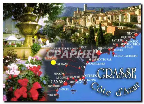 Moderne Karte Les sites de la Cote d'Azur Grasse Alpes Maritimes Capitale mondiale de la Parfumerie Etape de l