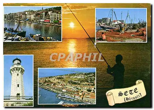 Cartes postales moderne Sete Herault Le Canat Bateaux de peche le Phare Vue aerienne