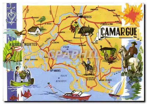 Cartes postales La Camargue Plan Touristique
