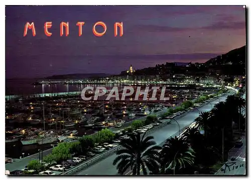 Cartes postales moderne La Cote d'Azur inoubliable Menton vue generale la nuit