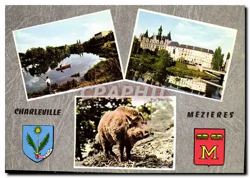 Cartes postales moderne Charleville Mezieres Ardennes le Sanglier la Meuse au uai du Moulinet la Meuse et l'Hotel de vil