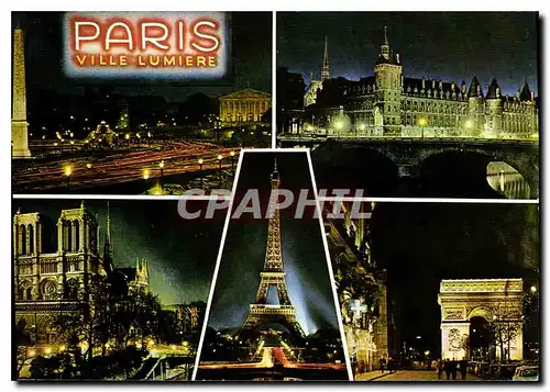 Moderne Karte Paris la nuit Place de la Concorde la Conciergerie la Cathedrale Notre Dame de Paris la Tour Eif