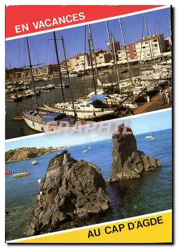 Moderne Karte Cap d'Agde Herault le port de plaisance et les rochers des Deux Freres