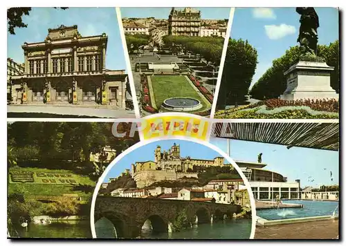 Cartes postales moderne Beziers Herault le theatre place Jean Jaures statue Paul Riquet plateau des poetes cathedrale St