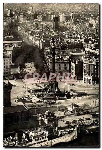 Cartes postales moderne Barcelona Monument a Colomb et les Ramblas Bateau