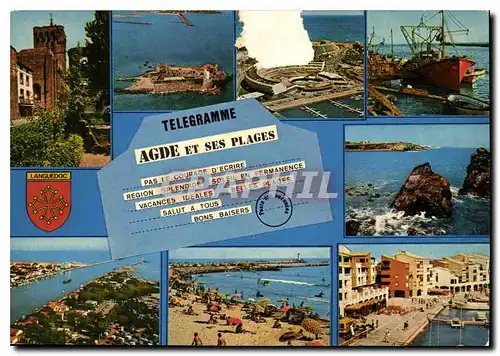 Cartes postales moderne Agde et ses plages Herault l'eglise fortifiee le fort Bresceu Port Ambonne le Grau d'Agde le roc