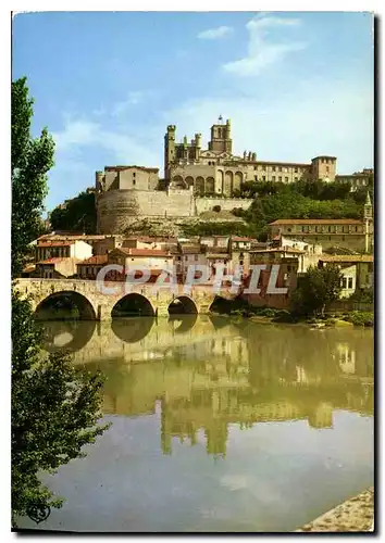 Moderne Karte Beziers Herault la Cathedrale St Nazaire dominant le Pont sur l'Orb