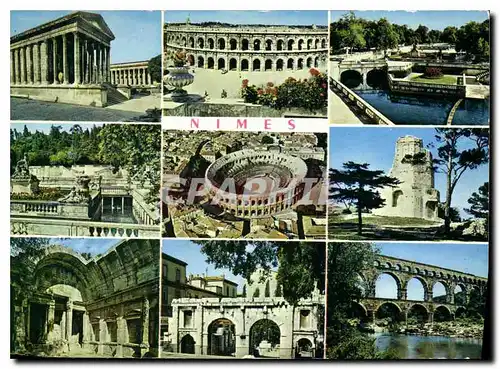 Cartes postales moderne Nimes Gard maison carree arenes romaines jardin de la fontaine bains romains vue aerienne des ar