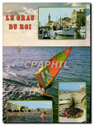 Cartes postales moderne Le Languedoc Le Grau du Roi Gard le chenal la plage la promenade Planche a voile